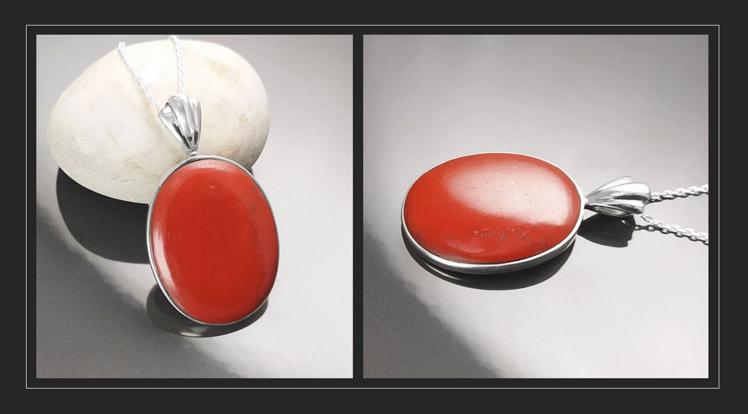 Red Oval Stone Pendant Sterling Silver 925, Genuine Red Jasper Gemstone, Vintage Stone Jewelry, Style Necklace, Birthstone