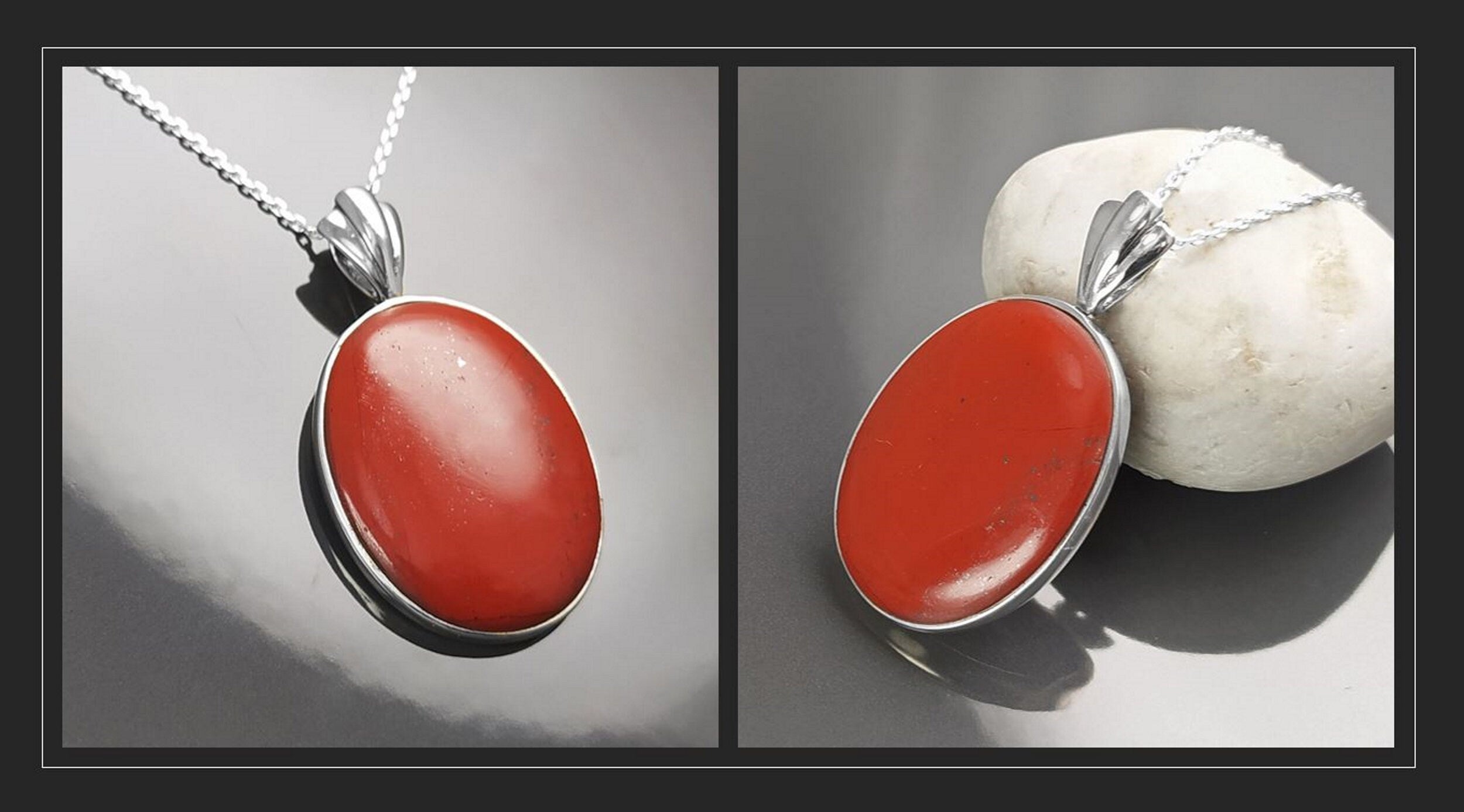Red Oval Stone Pendant Sterling Silver 925, Genuine Red Jasper Gemstone, Vintage Stone Jewelry, Style Necklace, Birthstone