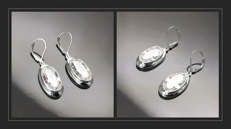 Dangle Earrings, sterling silver jewelry, big Clear cz stone, white diamond color, statement Oval Lever back Hook Earrings, women gift