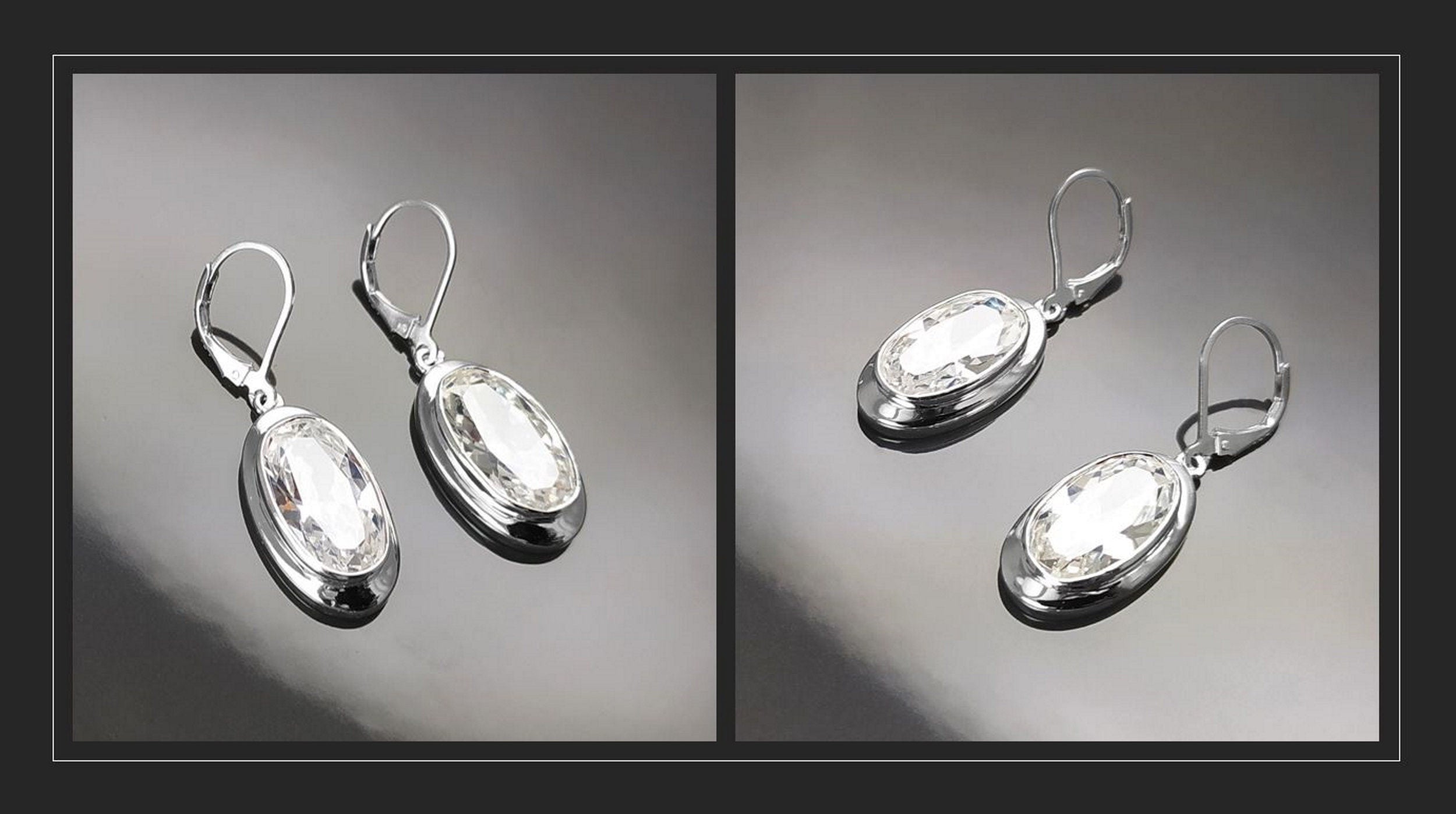 Sterling Silver Pendant 925, Bezel Set Cubic Zirconia Necklace, Shining Oval Stone, Earrings and Pendant Diamond Color Stone, Modern Jewelry