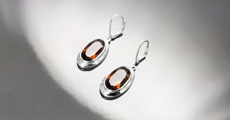 Oval Coffee Brown Earrings, sterling silver jewelry, Big Oval cz stone, Brown color, Statement Dangle leverback hooks earrings, women gift