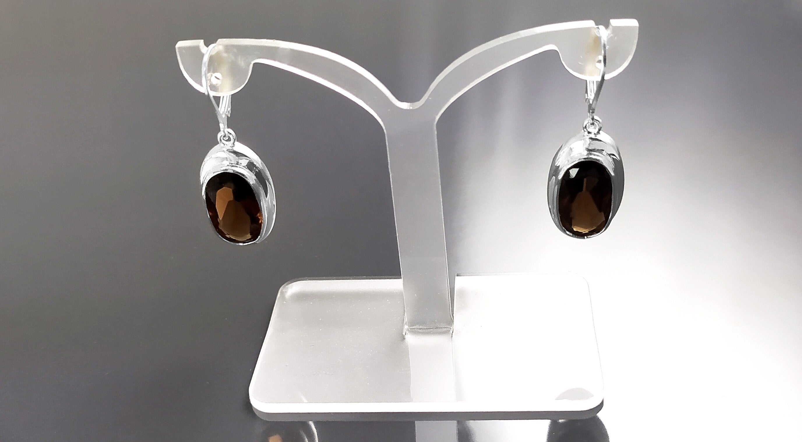 Oval Coffee Brown Earrings, sterling silver jewelry, Big Oval cz stone, Brown color, Statement Dangle leverback hooks earrings, women gift