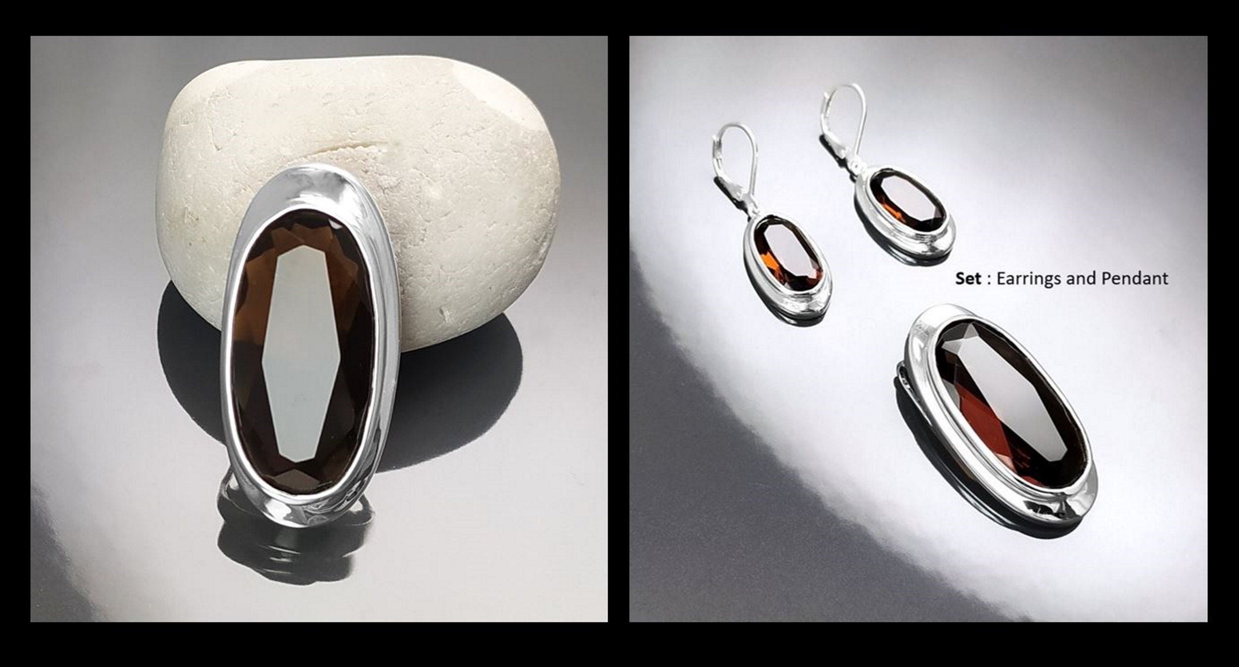 multi views set Large Oval Pendant in Chocolate Brown Sterling Silver 925 Diamond-Simulated Zirconia Gift for Women