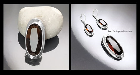 multi views set Large Oval Pendant in Chocolate Brown Sterling Silver 925 Diamond-Simulated Zirconia Gift for Women