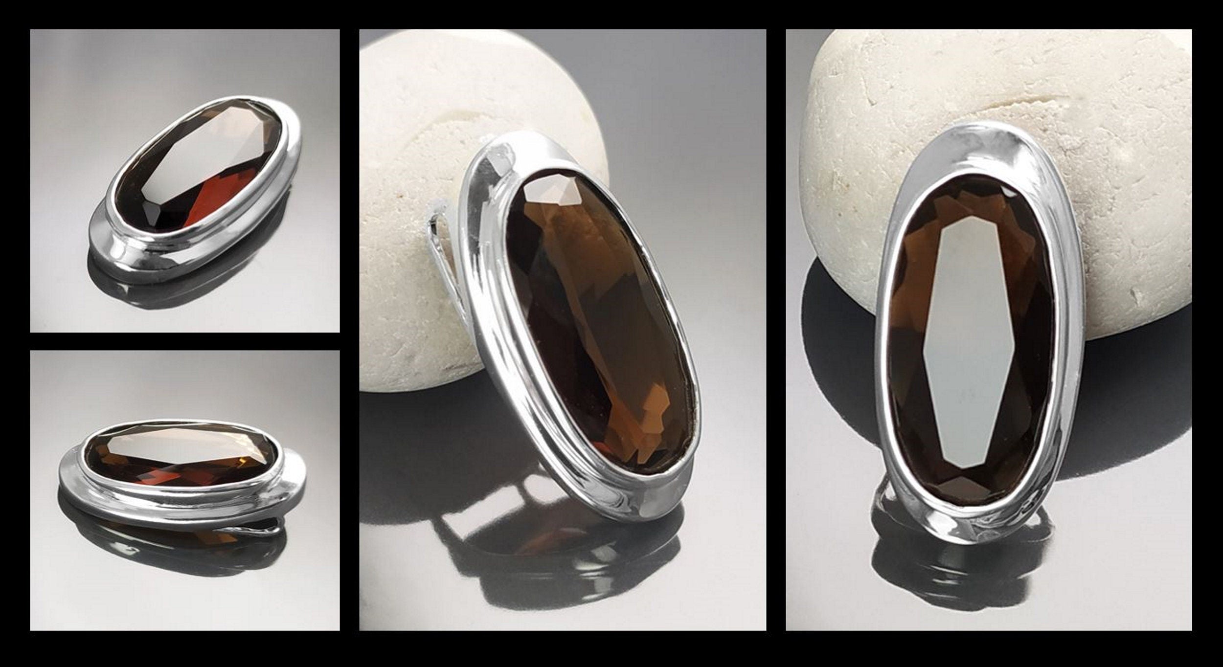 multi views Large Oval Pendant in Chocolate Brown Sterling Silver 925 Diamond-Simulated Zirconia Gift for Women