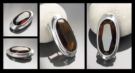 multi views Large Oval Pendant in Chocolate Brown Sterling Silver 925 Diamond-Simulated Zirconia Gift for Women