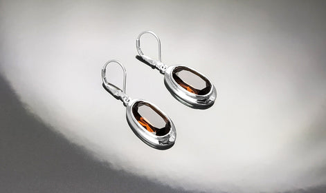 Oval Coffee Brown Earrings, sterling silver jewelry, Big Oval cz stone, Brown color, Statement Dangle leverback hooks earrings, women gift