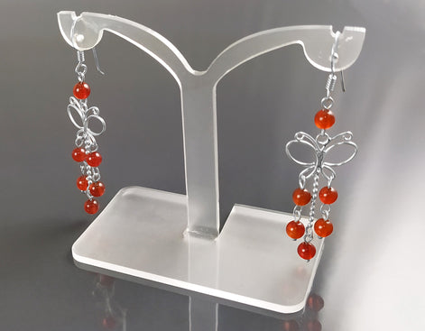 Red Carnelian Earrings, Sterling Silver, Pending Butterfly Dangle Stone Earrings, Carnelian Gemstone, Nature Hooks Earrings, Woman Jewelry