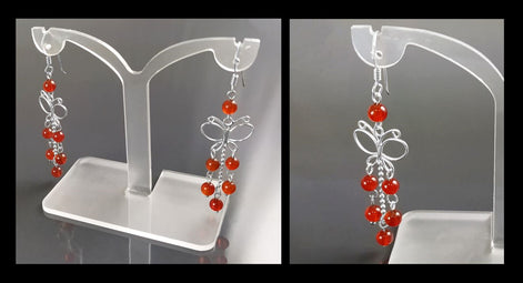 Red Carnelian Earrings, Sterling Silver, Pending Butterfly Dangle Stone Earrings, Carnelian Gemstone, Nature Hooks Earrings, Woman Jewelry
