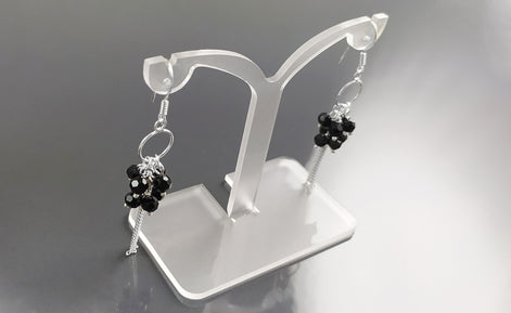 Black Stones Earrings, Sterling Silver, Pending Onyx Gemstone Earrings, Modern Drop Hooks Dangle Chains Earrings, Woman Jewelry