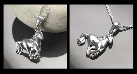 Galloping horse pendant, sterling silver, wild horse gallop, equine gift, equestrian rider jewelry, riding animal necklace, cowboy jewelry