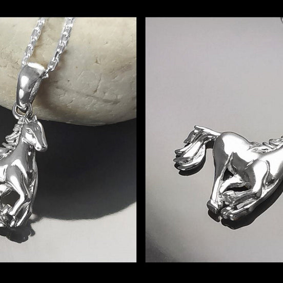 Galloping horse pendant, sterling silver, wild horse gallop, equine gift, equestrian rider jewelry, riding animal necklace, cowboy jewelry