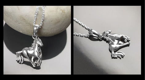 Galloping horse pendant, sterling silver, wild horse gallop, equine gift, equestrian rider jewelry, riding animal necklace, cowboy jewelry