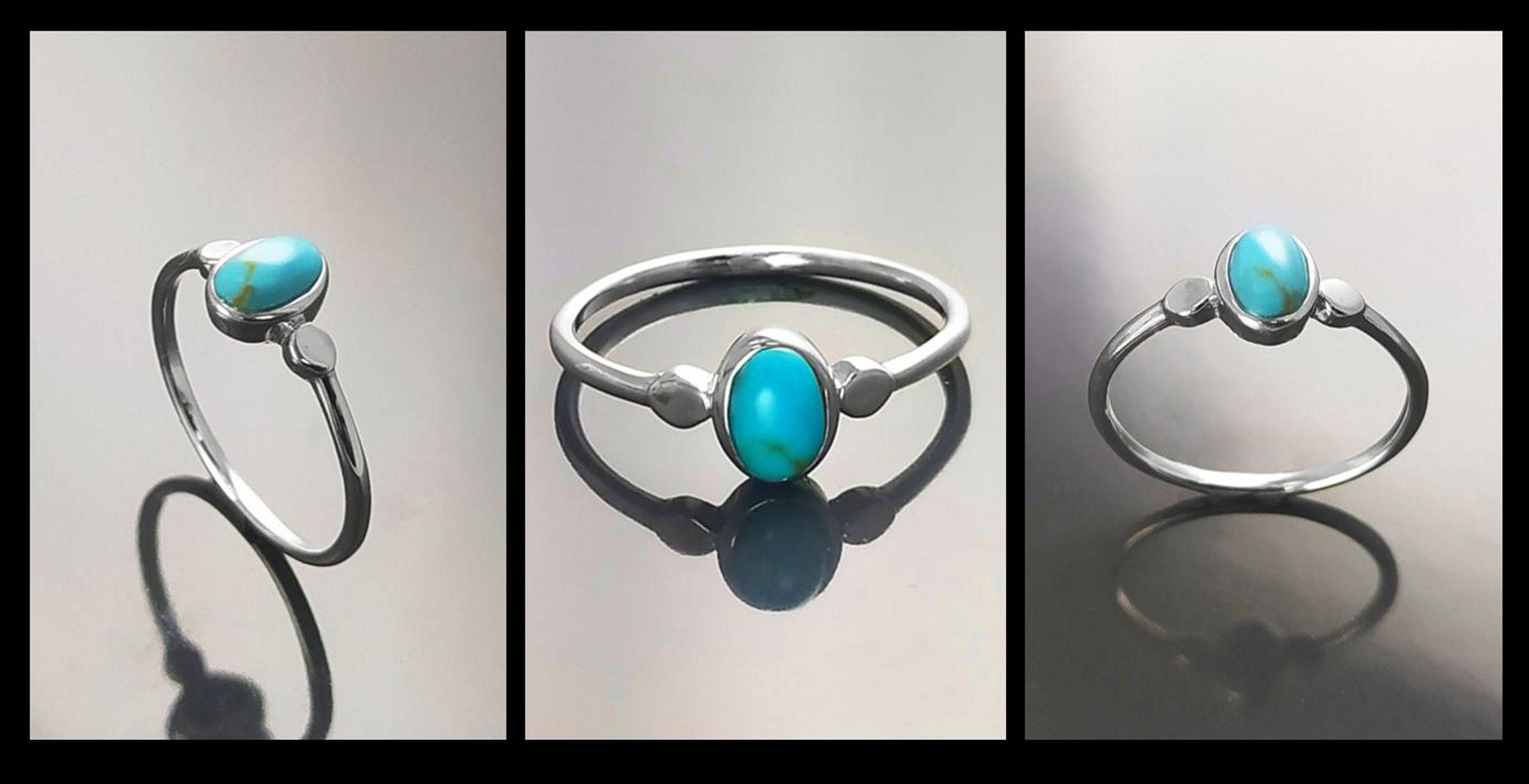 Small turquoise Ring, Sterling Silver, Blue Turquoise , Small Oval Domed Stone , Modern Minimalist Everyday Style jewelry, woman gift