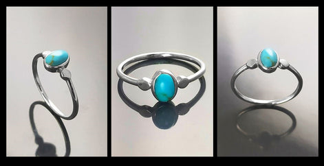 Small turquoise Ring, Sterling Silver, Blue Turquoise , Small Oval Domed Stone , Modern Minimalist Everyday Style jewelry, woman gift