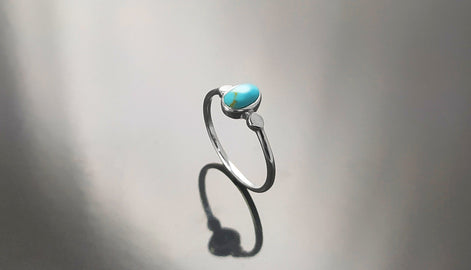Small turquoise Ring, Sterling Silver, Blue Turquoise , Small Oval Domed Stone , Modern Minimalist Everyday Style jewelry, woman gift