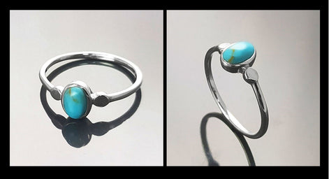 Small turquoise Ring, Sterling Silver, Blue Turquoise , Small Oval Domed Stone , Modern Minimalist Everyday Style jewelry, woman gift
