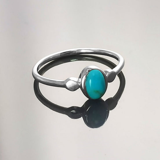 Small turquoise Ring, Sterling Silver, Blue Turquoise , Small Oval Domed Stone , Modern Minimalist Everyday Style jewelry, woman gift