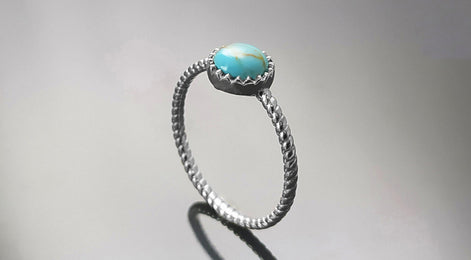 Round Turquoise Ring, Sterling Silver, Blue Turquoise Domed Stone, Boho Braided Band Ring with Braid, Minimalist Everyday Style jewelry