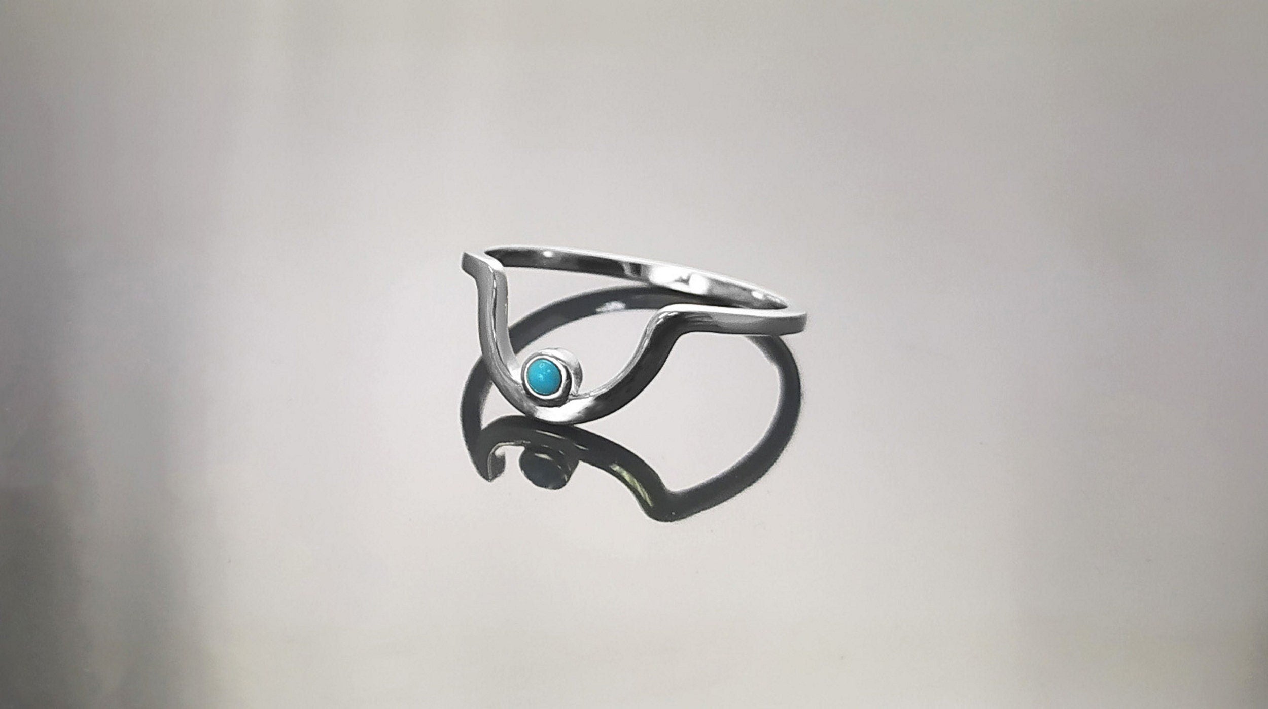 Turquoise Arch Ring, Sterling Silver, Tiny domed round stone, Half Moon, Sunrise Symbol, Moon Ring, Arc Ring, Modern Minimalist jewelry
