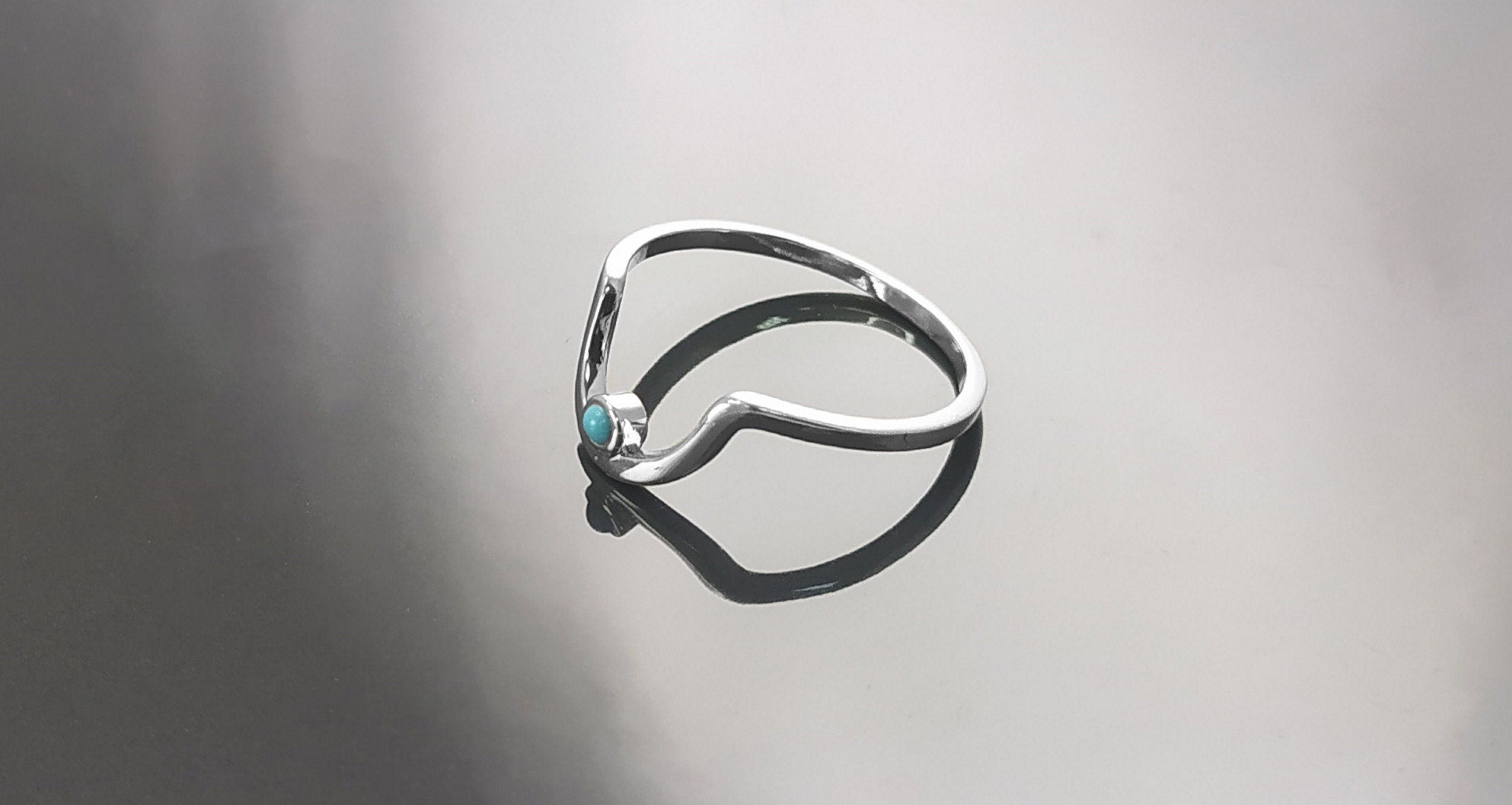 Turquoise Arch Ring, Sterling Silver, Tiny domed round stone, Half Moon, Sunrise Symbol, Moon Ring, Arc Ring, Modern Minimalist jewelry