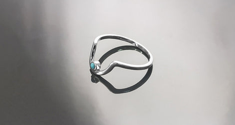Turquoise Arch Ring, Sterling Silver, Tiny domed round stone, Half Moon, Sunrise Symbol, Moon Ring, Arc Ring, Modern Minimalist jewelry