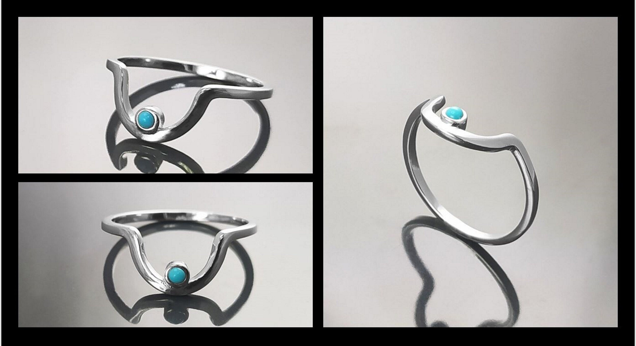 Turquoise Arch Ring, Sterling Silver, Tiny domed round stone, Half Moon, Sunrise Symbol, Moon Ring, Arc Ring, Modern Minimalist jewelry
