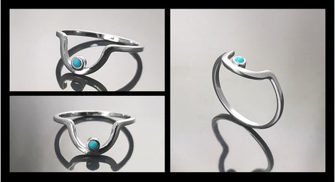 Turquoise Arch Ring, Sterling Silver, Tiny domed round stone, Half Moon, Sunrise Symbol, Moon Ring, Arc Ring, Modern Minimalist jewelry