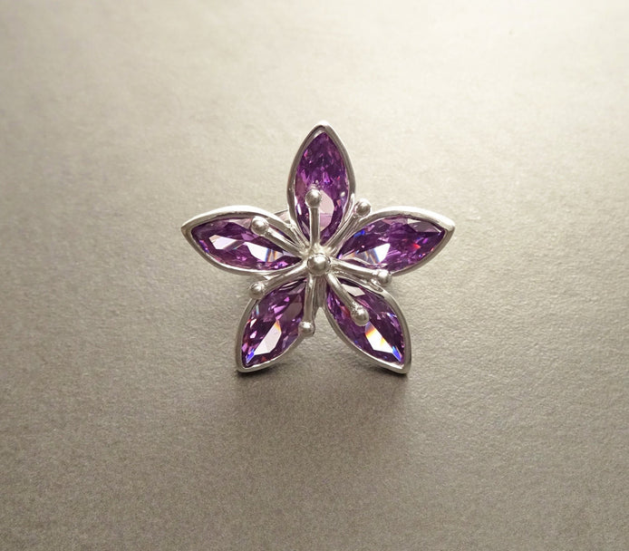 Orchid Flower Ring, Sterling Silver, Purple Flower Blossom Jewelry, Pink Amethyst Stone, Rose de France Color, Bold Modern Floral Design