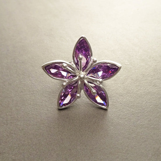 Orchid Flower Ring, Sterling Silver, Purple Flower Blossom Jewelry, Pink Amethyst Stone, Rose de France Color, Bold Modern Floral Design