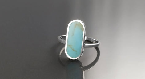 Turquoise Ring, Sterling Silver, Oval Blue Turquoise Stone, Flat Stone Ring, Minimalist Everyday Style Jewelry, Modern Gift