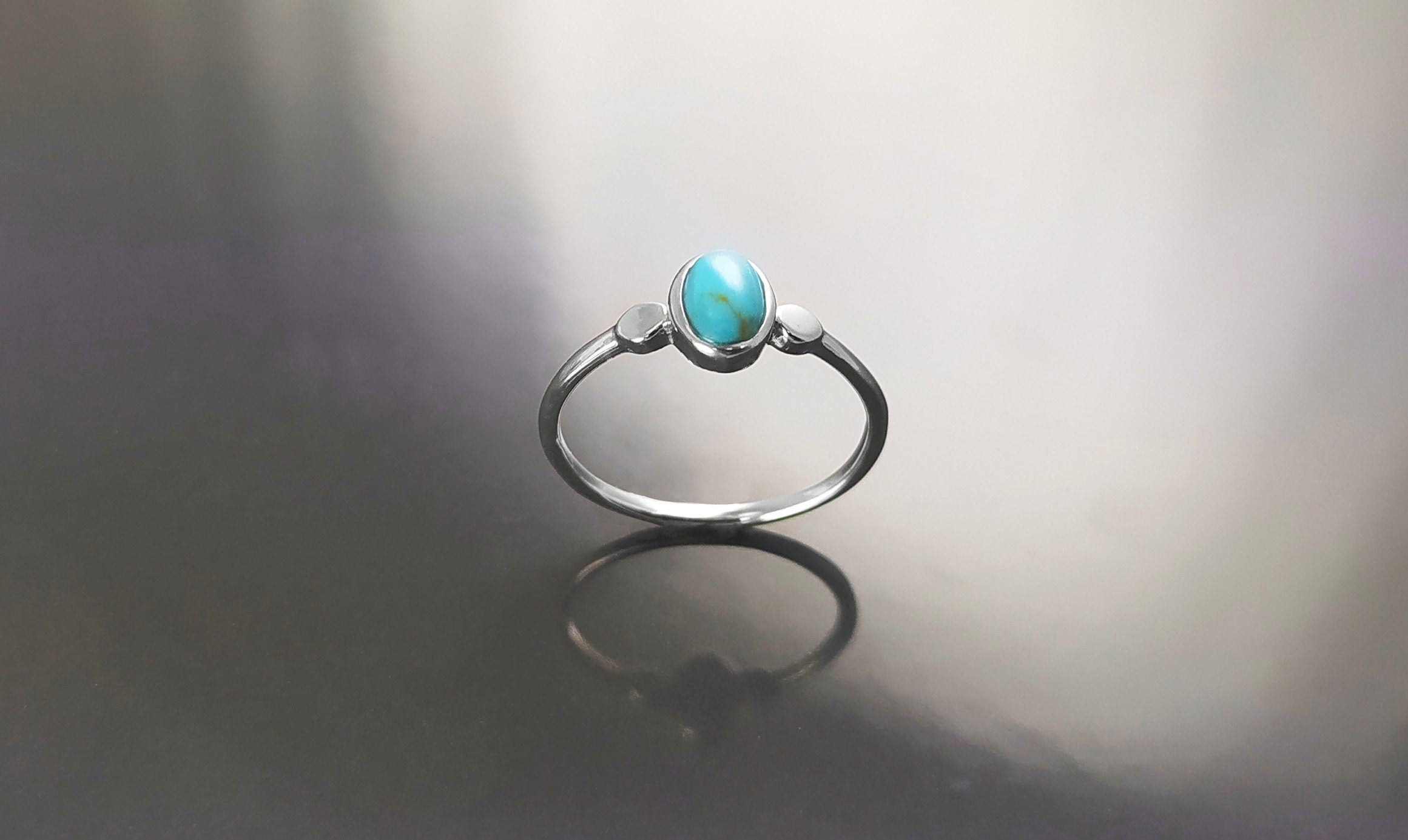 Small turquoise Ring, Sterling Silver, Blue Turquoise , Small Oval Domed Stone , Modern Minimalist Everyday Style jewelry, woman gift