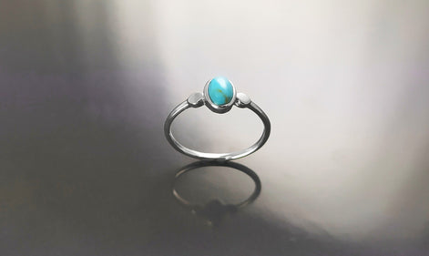 Small turquoise Ring, Sterling Silver, Blue Turquoise , Small Oval Domed Stone , Modern Minimalist Everyday Style jewelry, woman gift