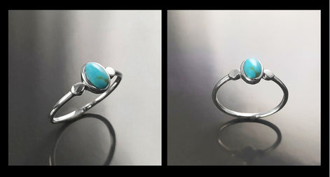 Small turquoise Ring, Sterling Silver, Blue Turquoise , Small Oval Domed Stone , Modern Minimalist Everyday Style jewelry, woman gift