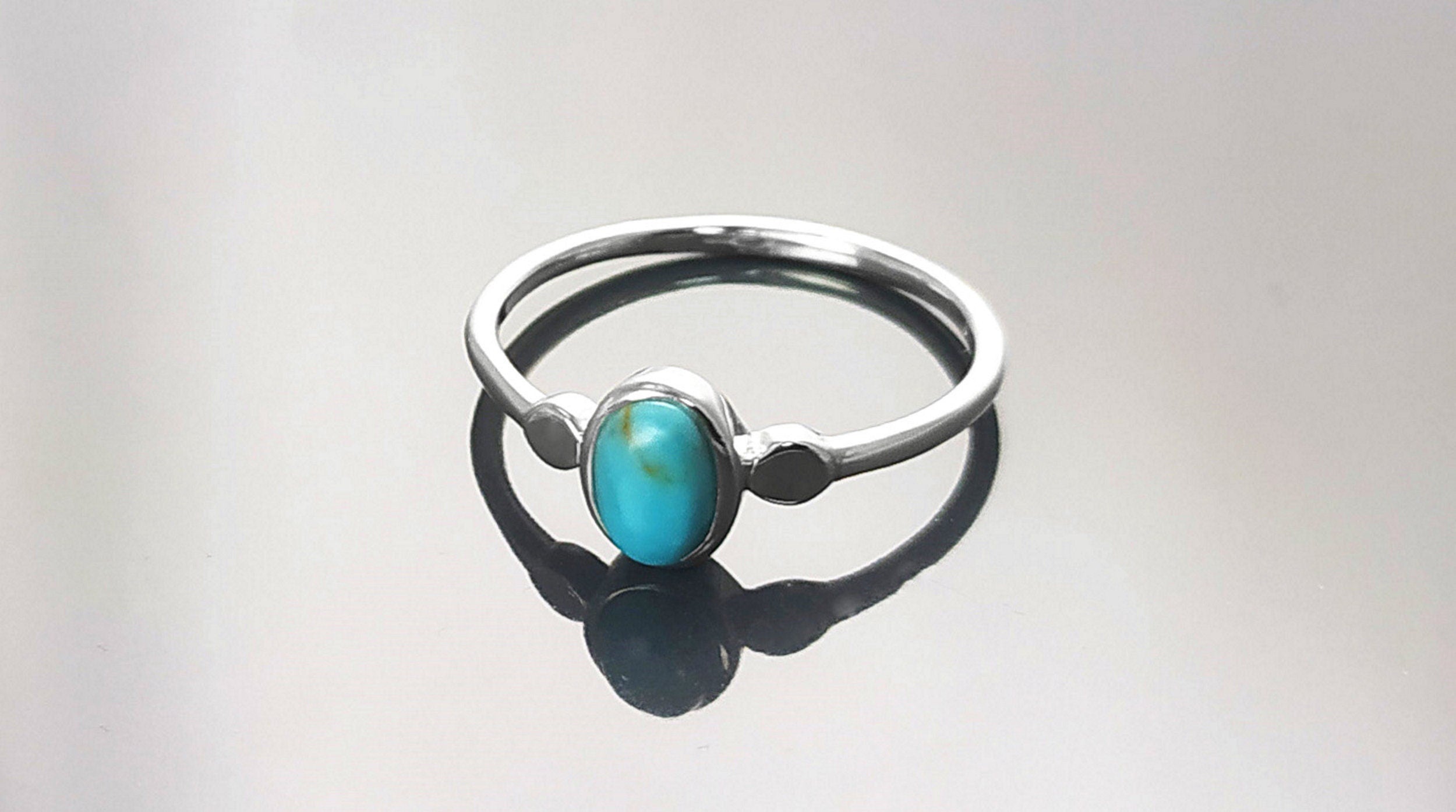 Small turquoise Ring, Sterling Silver, Blue Turquoise , Small Oval Domed Stone , Modern Minimalist Everyday Style jewelry, woman gift