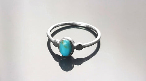 Small turquoise Ring, Sterling Silver, Blue Turquoise , Small Oval Domed Stone , Modern Minimalist Everyday Style jewelry, woman gift