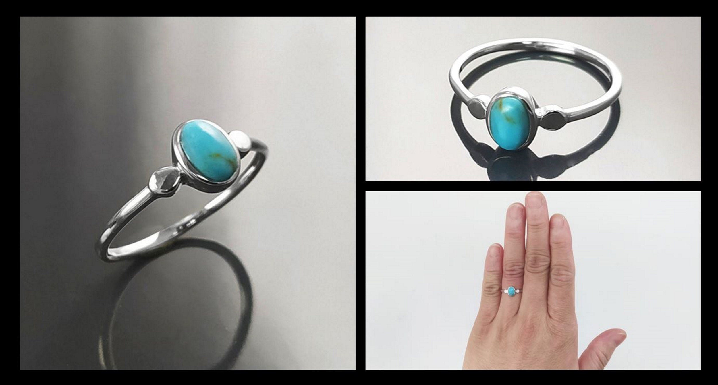 Small turquoise Ring, Sterling Silver, Blue Turquoise , Small Oval Domed Stone , Modern Minimalist Everyday Style jewelry, woman gift