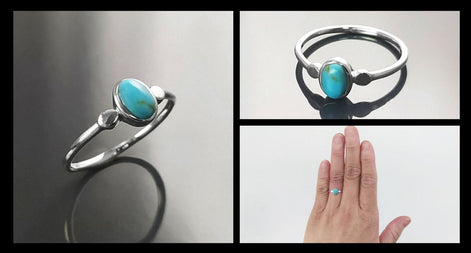 Small turquoise Ring, Sterling Silver, Blue Turquoise , Small Oval Domed Stone , Modern Minimalist Everyday Style jewelry, woman gift