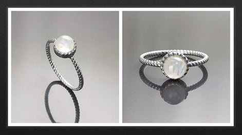 925 Moonstone Ring Sterling Silver, Genuine Moonstone Round Stone, Braided Band Ring, Minimalist Everyday Style jewelry