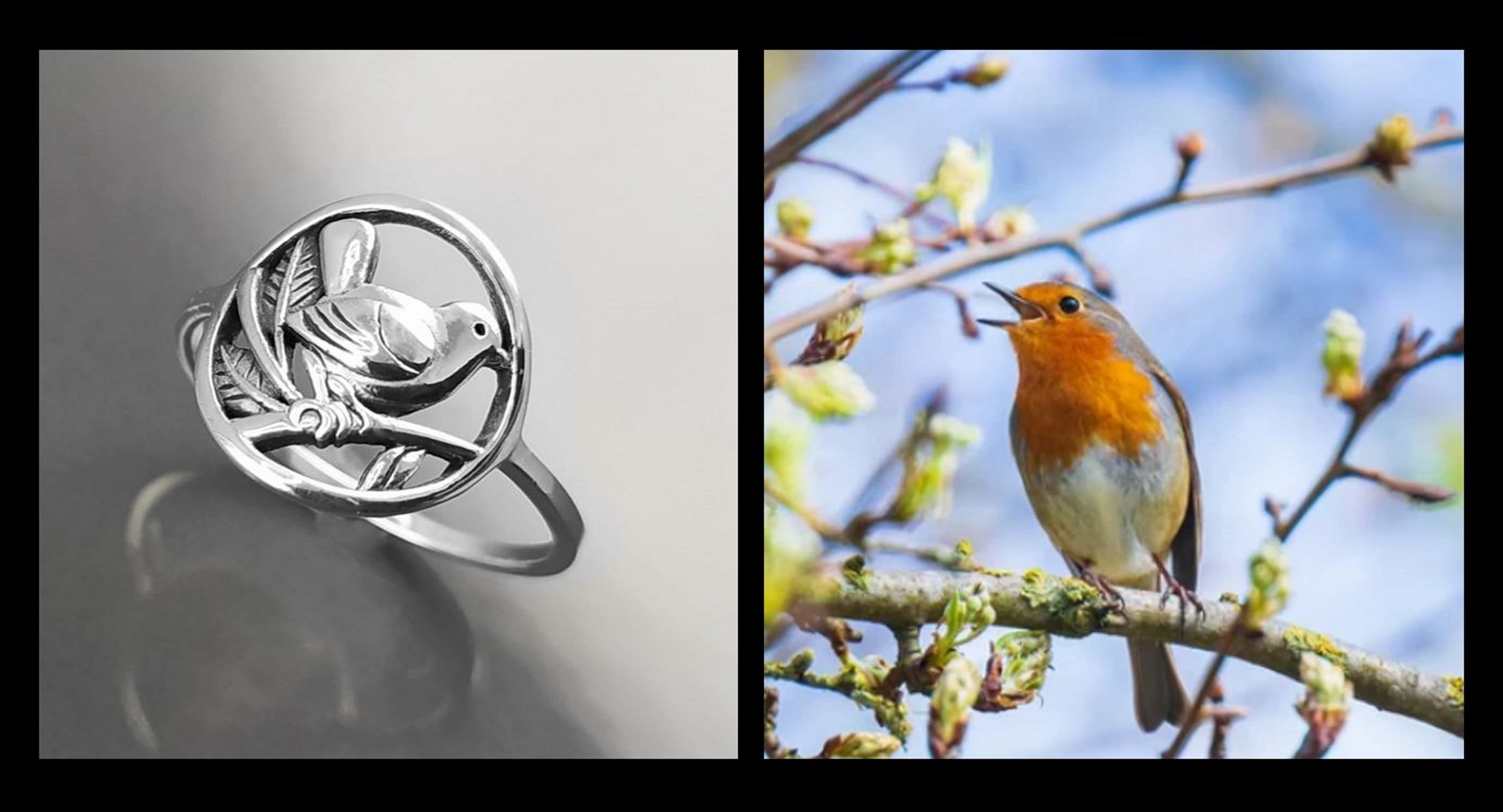 Bird Ring Sterling Silver, Small Silver Ring, Nightingale Bird Ring, Handmade Nature Jewelry