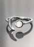 Crescent Moon Ring, Sterling Silver, Genuine Moonstone Gemstone, Boho Chakra Stellar Cosmic Jewelry, Lunar Open Ring, Celestial Round Stone