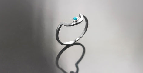 Turquoise Arch Ring, Sterling Silver, Tiny domed round stone, Half Moon, Sunrise Symbol, Moon Ring, Arc Ring, Modern Minimalist jewelry