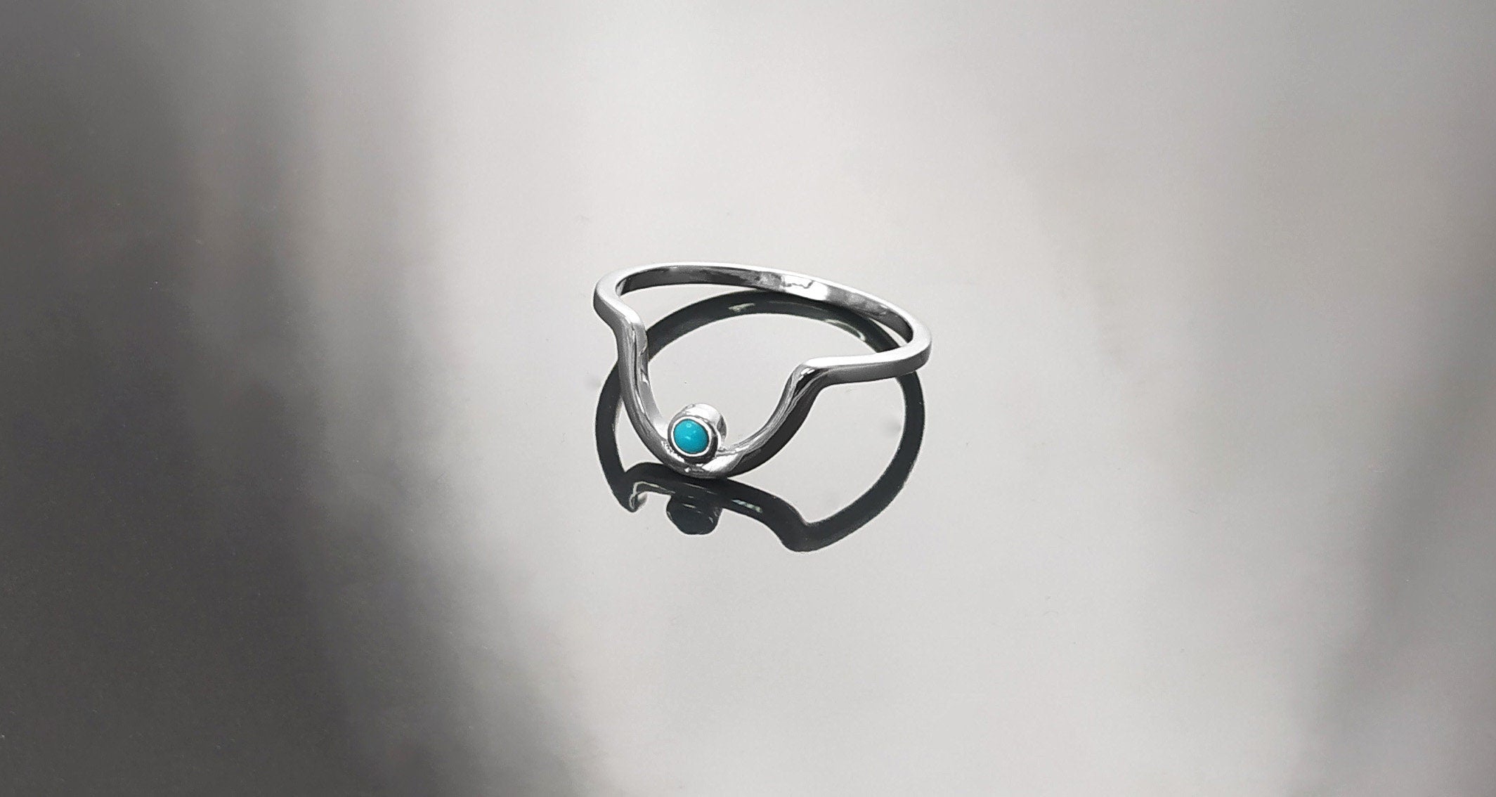 Turquoise Arch Ring, Sterling Silver, Tiny domed round stone, Half Moon, Sunrise Symbol, Moon Ring, Arc Ring, Modern Minimalist jewelry