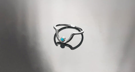 Turquoise Arch Ring, Sterling Silver, Tiny domed round stone, Half Moon, Sunrise Symbol, Moon Ring, Arc Ring, Modern Minimalist jewelry