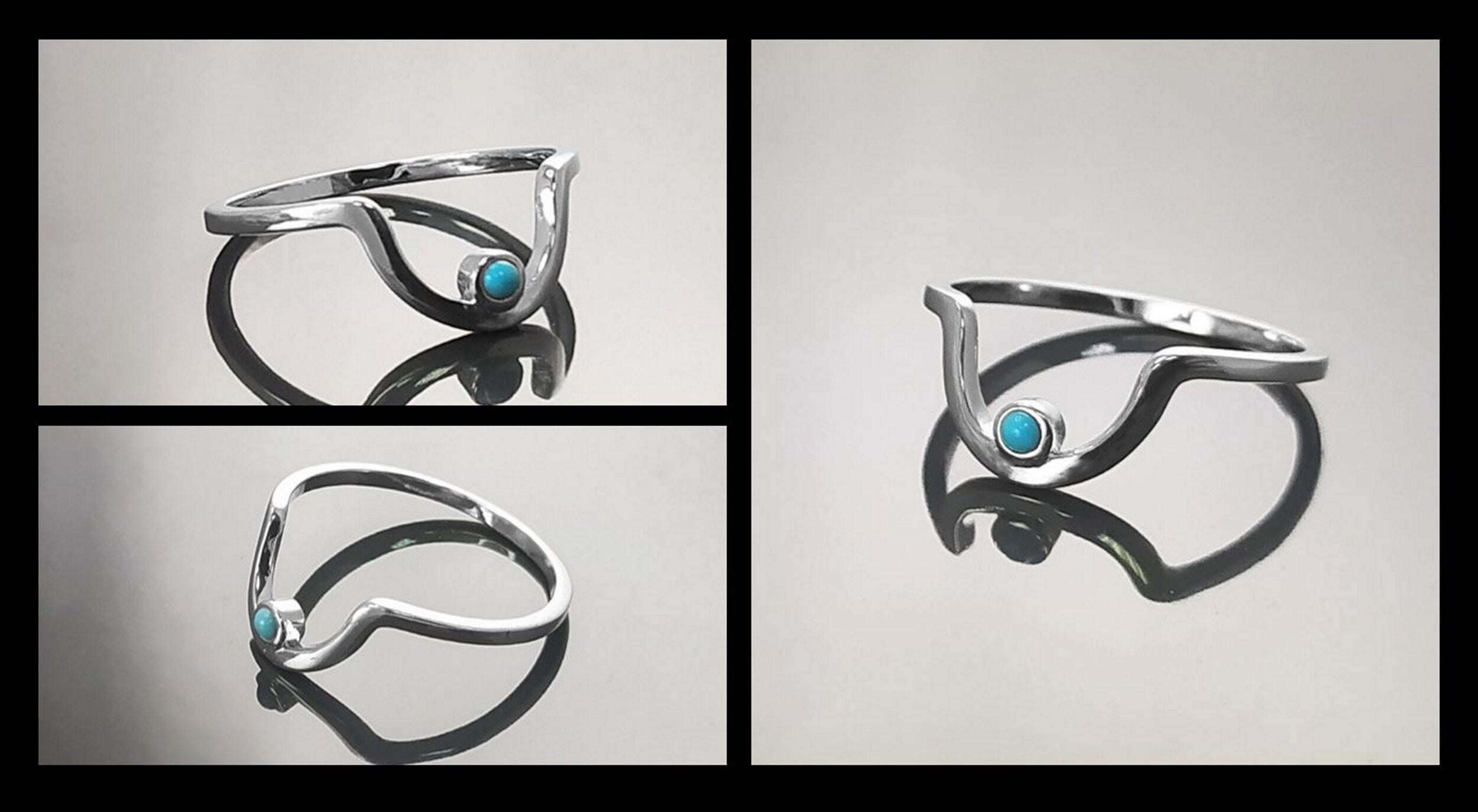 Turquoise Arch Ring, Sterling Silver, Tiny domed round stone, Half Moon, Sunrise Symbol, Moon Ring, Arc Ring, Modern Minimalist jewelry