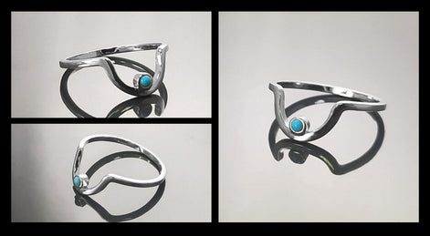 Turquoise Arch Ring, Sterling Silver, Tiny domed round stone, Half Moon, Sunrise Symbol, Moon Ring, Arc Ring, Modern Minimalist jewelry