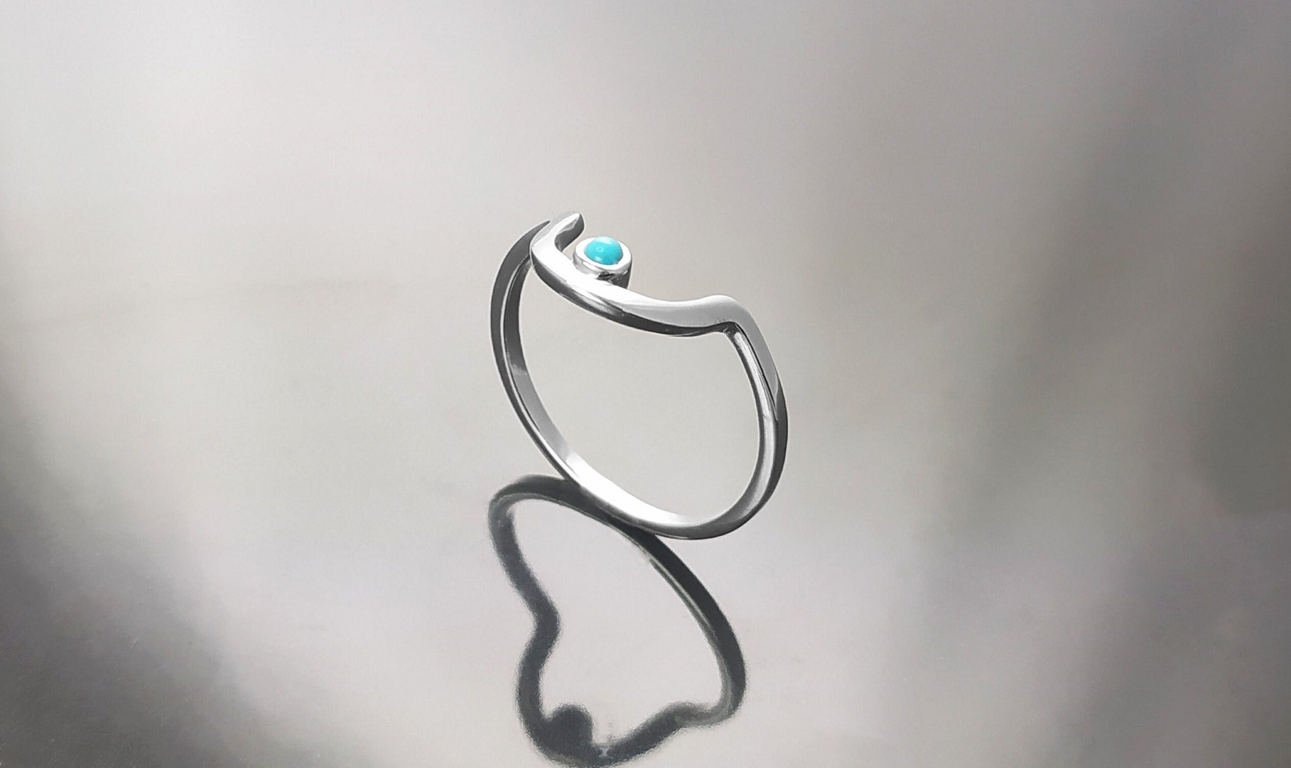 Turquoise Arch Ring, Sterling Silver, Tiny domed round stone, Half Moon, Sunrise Symbol, Moon Ring, Arc Ring, Modern Minimalist jewelry