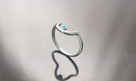 Turquoise Arch Ring, Sterling Silver, Tiny domed round stone, Half Moon, Sunrise Symbol, Moon Ring, Arc Ring, Modern Minimalist jewelry