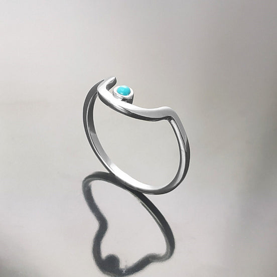 Turquoise Arch Ring, Sterling Silver, Tiny domed round stone, Half Moon, Sunrise Symbol, Moon Ring, Arc Ring, Modern Minimalist jewelry