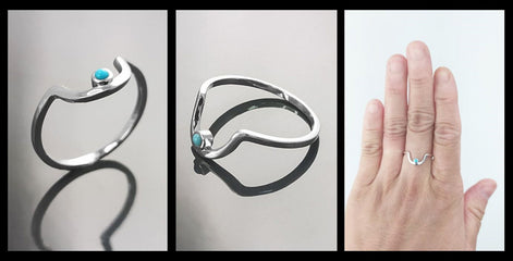 Turquoise Arch Ring, Sterling Silver, Tiny domed round stone, Half Moon, Sunrise Symbol, Moon Ring, Arc Ring, Modern Minimalist jewelry